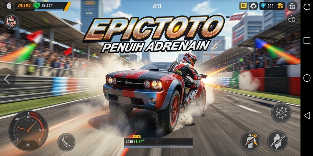 Gameplay balapan seru dalam EPICTOTO dengan mobil cepat.