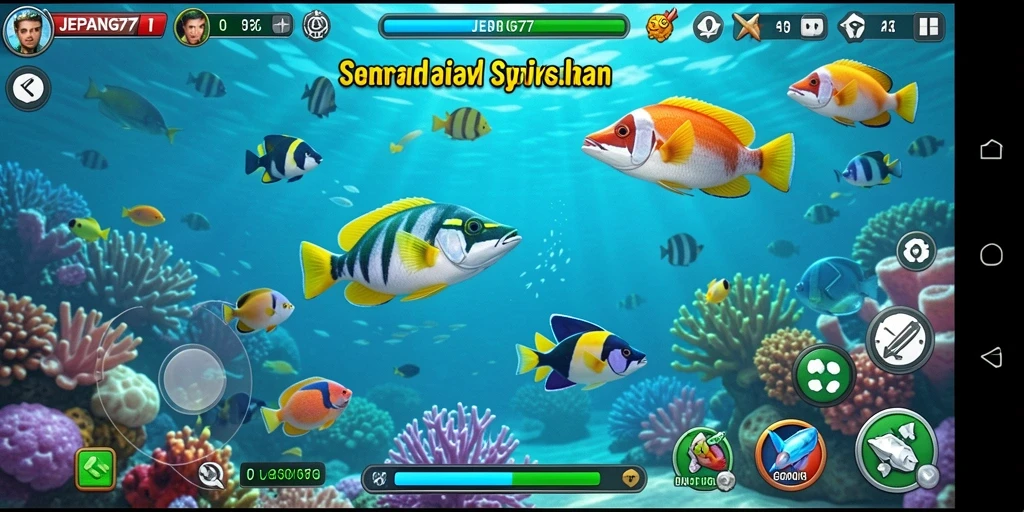 Screenshot gameplay JEPANG77 dengan aksi menembak ikan yang seru.