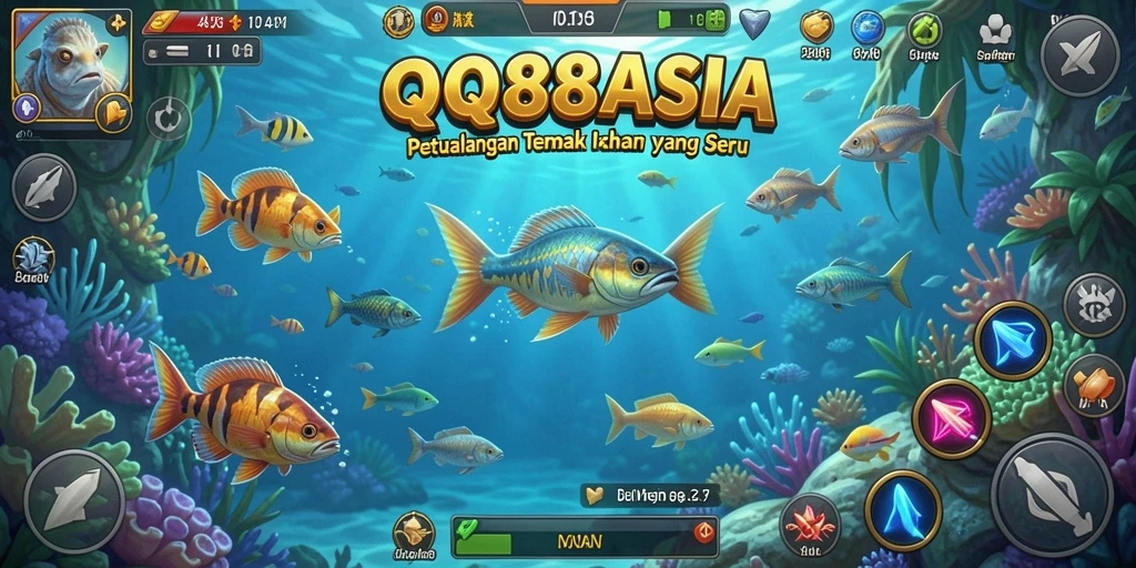 Tampilan gameplay QQ88ASIA menampilkan aksi menembak ikan yang seru dan dinamis.