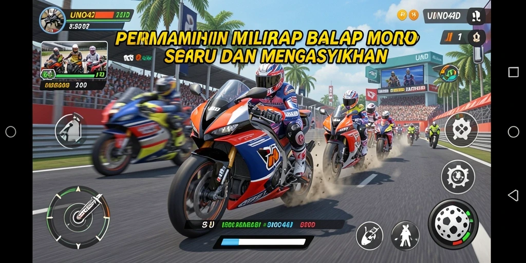 Tampilan gameplay balapan motor yang mendebarkan di UNO4D.